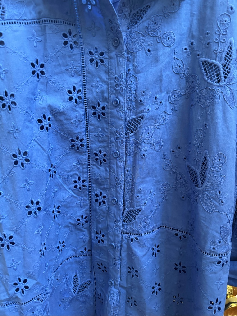 Chicos Embroidered Trapunto-Trim Tunic in Amparo Blue, Size 3 (16-18) NWOT - Picture 6 of 9